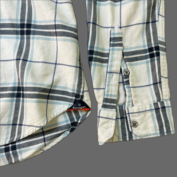 Superdry white collared button down plaid flannel shirt - Picture 9 of 12